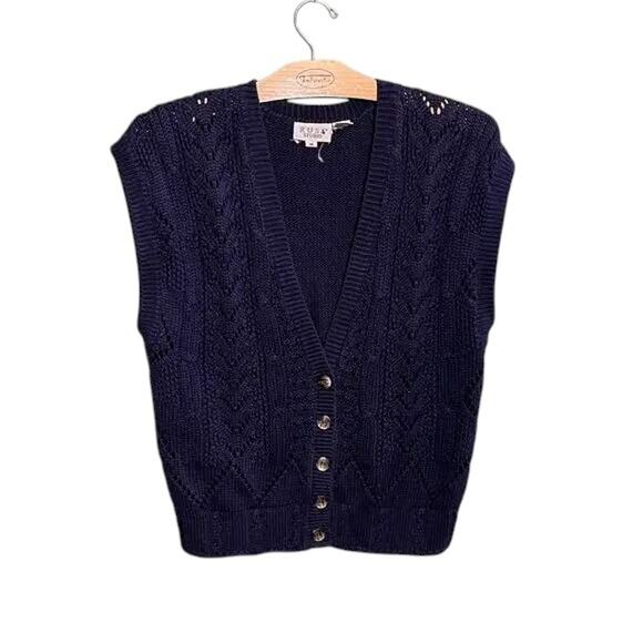 Vintage Russ Studio Navy Knit Vest Cable Knit Sweater Size M - Picture 2 of 6